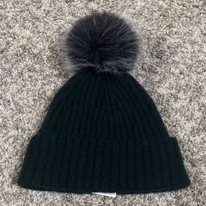 Tahari Cashmere Hat With Faux Fur Pom Pom